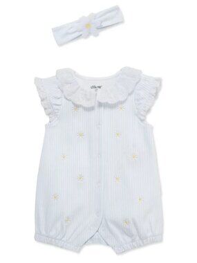 Little Me Baby Girls Daisy Romper with Headband NWT